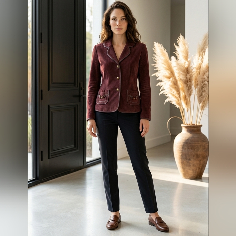 Kate Hill Women's Suede Leather Plum / Maroon Blazer Jacket 16